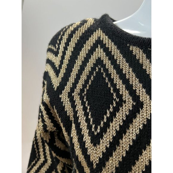 Destinee Vintage Abstract Tunic Sweater  Small Black, Gold Wool Blend - Picture 10 of 16